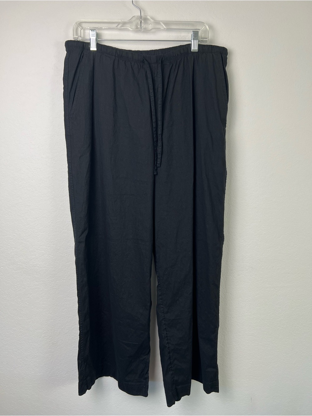 Athleta Black Linen Rayon Spandex Wide Leg Drawstring Work Vacation Pants